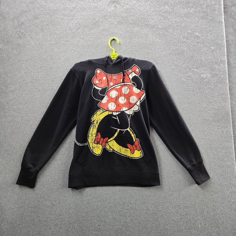 Disney Parks Women Hoodie M Black Graphic Fleece Minnie Mouse Activewear